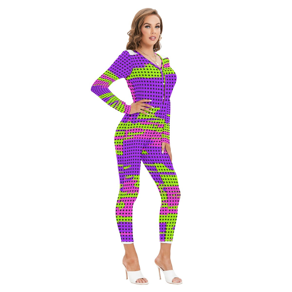 All-Over Print Women's Plunging Neck Jumpsuit