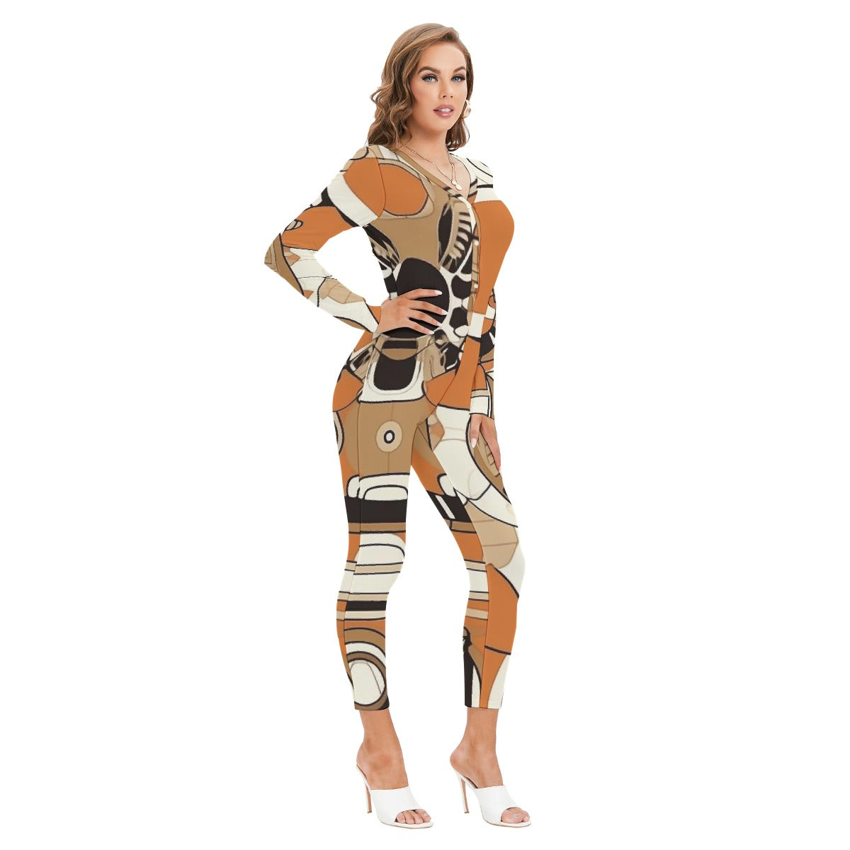 All-Over Print Women's Plunging Neck Jumpsuit