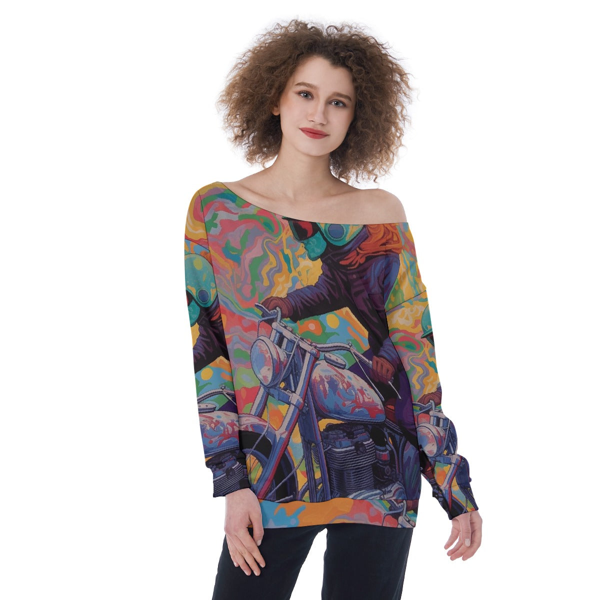All-Over Print Oversized Women's Off-Shoulder Sweatshirt