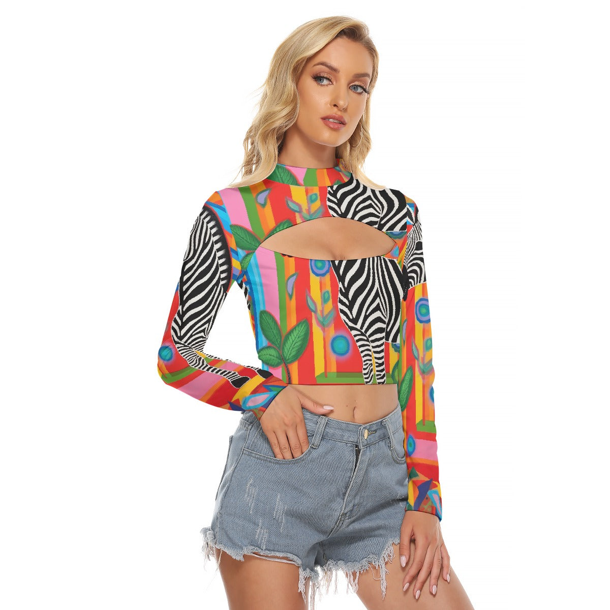 All-Over Print Women's Hollow Chest Keyhole Tight Crop Top