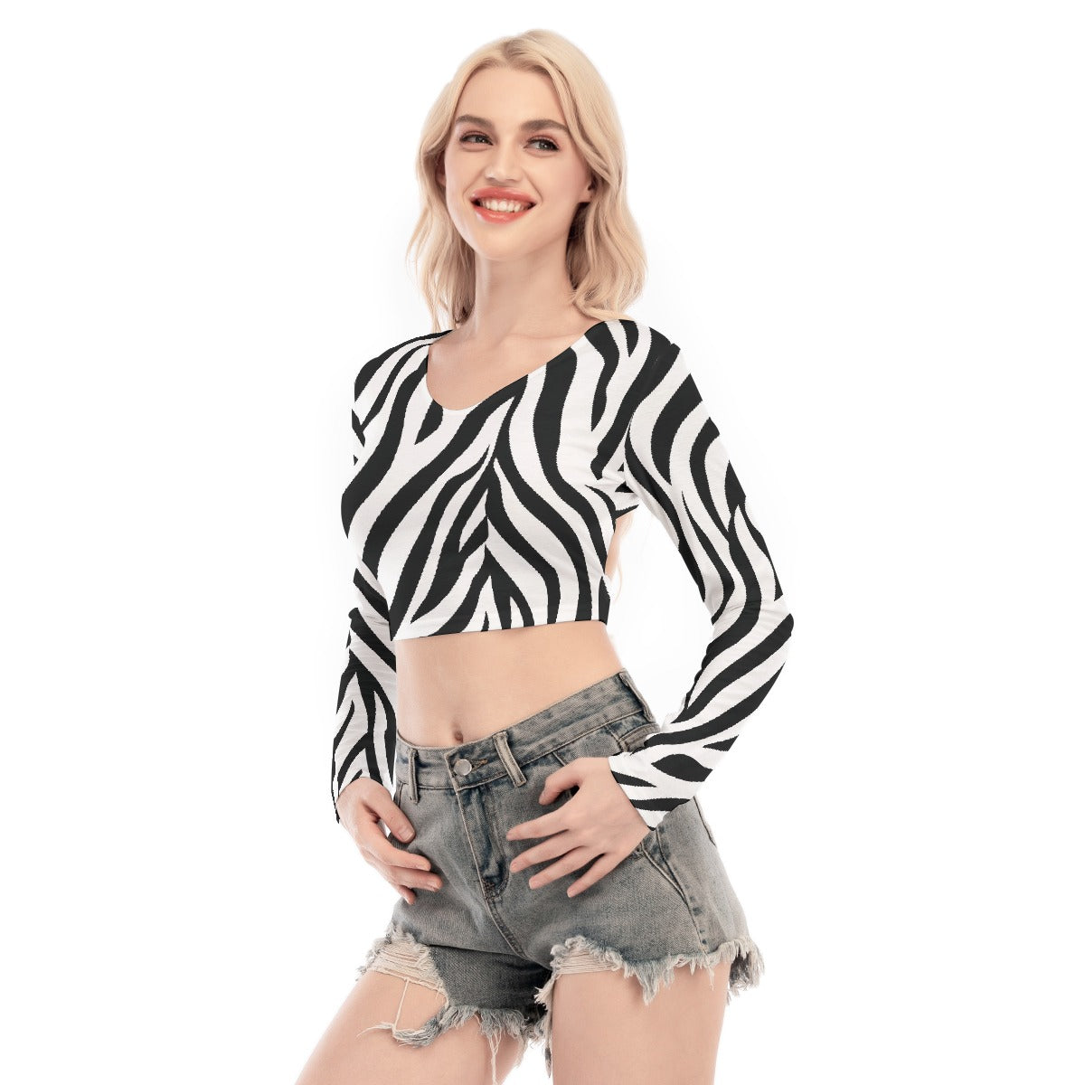 All-Over Print Women's Back Hollow T-shirt With Strap