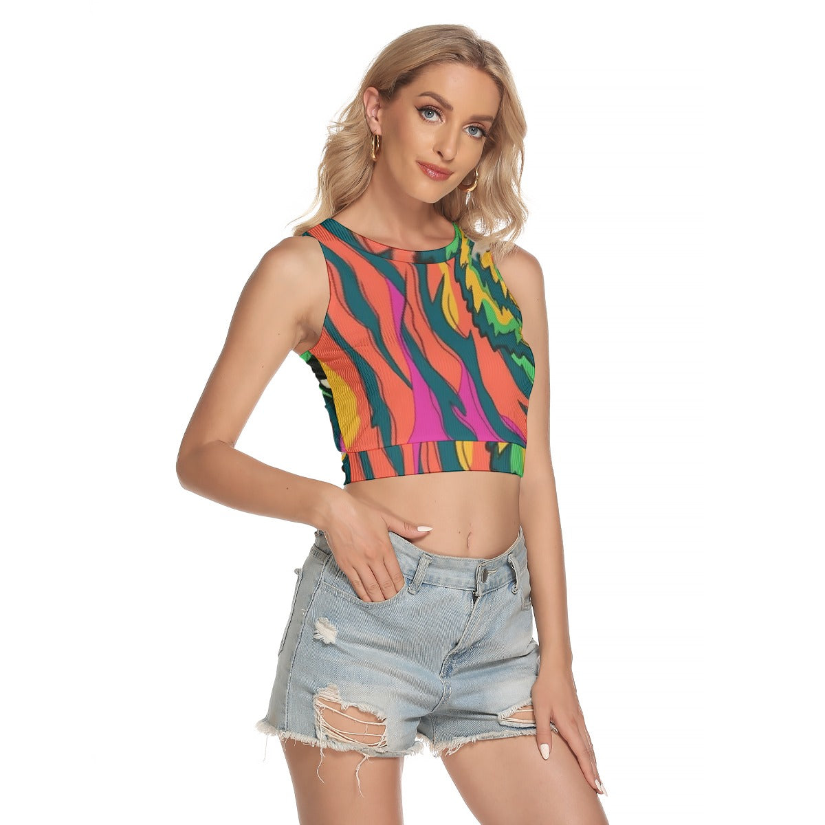 All-Over Print Women's Sleeveless Back Hollow Crop Top