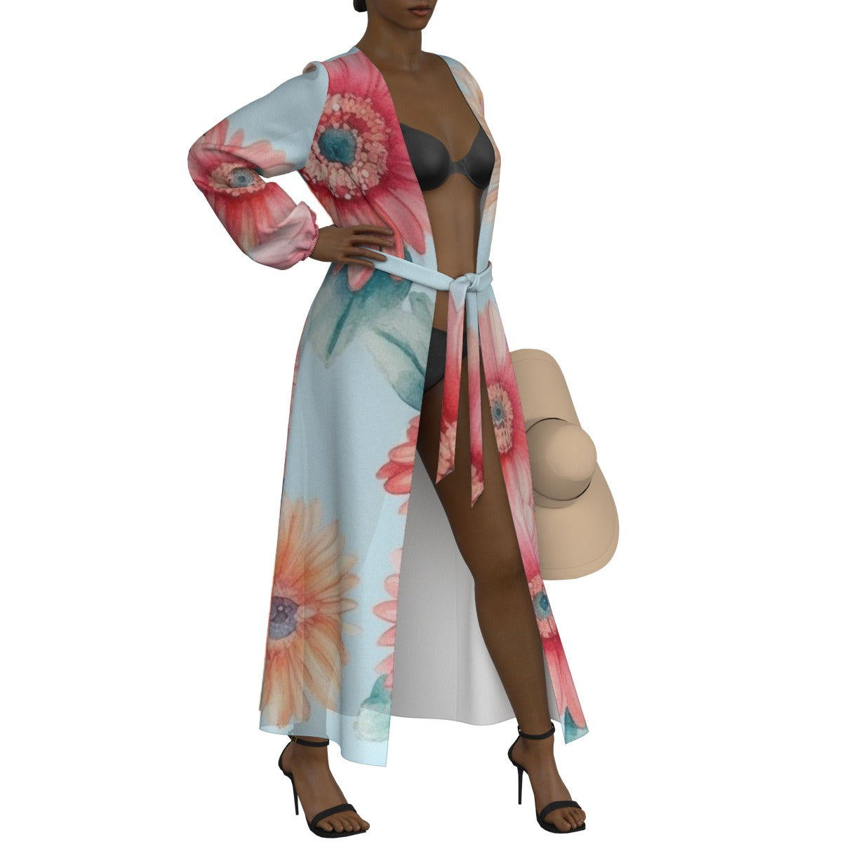 All-Over Print Women's Lace-up Chiffon Robe