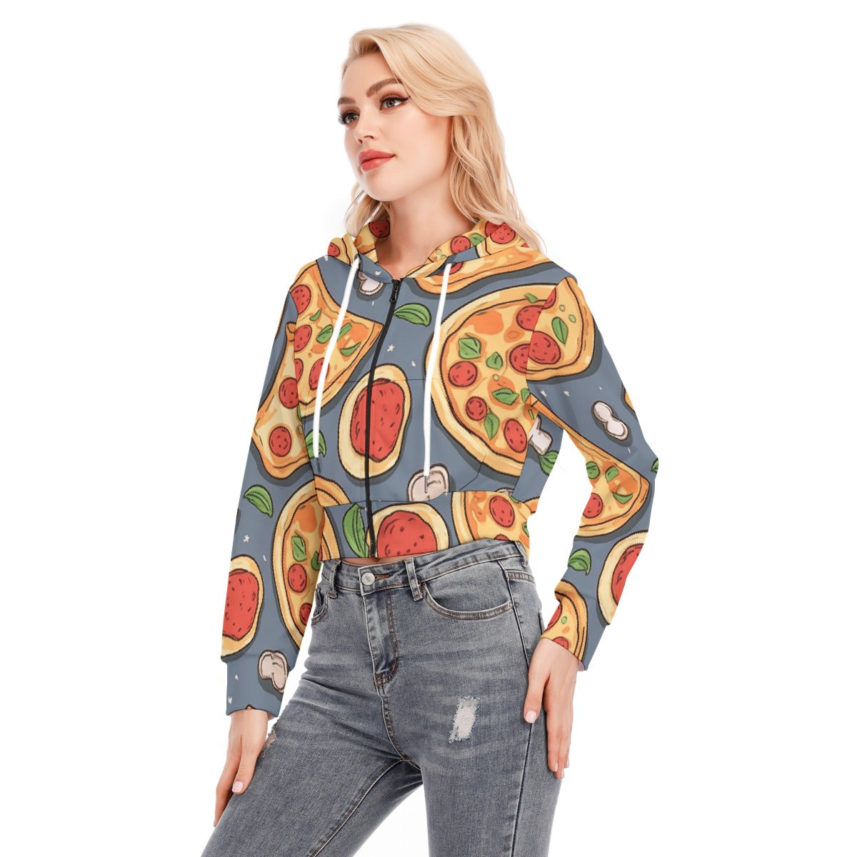 All-Over Print Women's Crop Top Hoodie With Zipper Closure