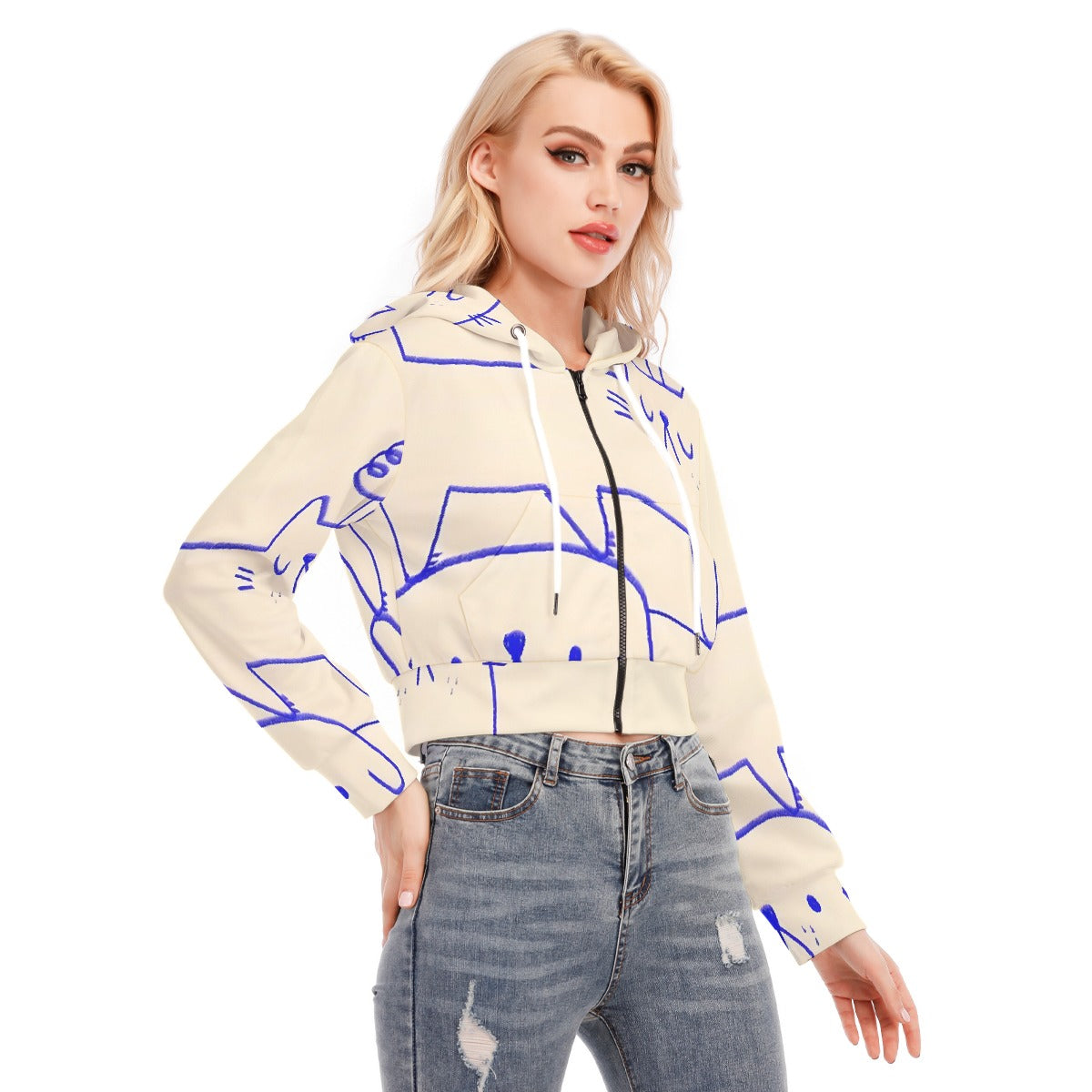 All-Over Print Women's Crop Top Hoodie With Zipper Closure