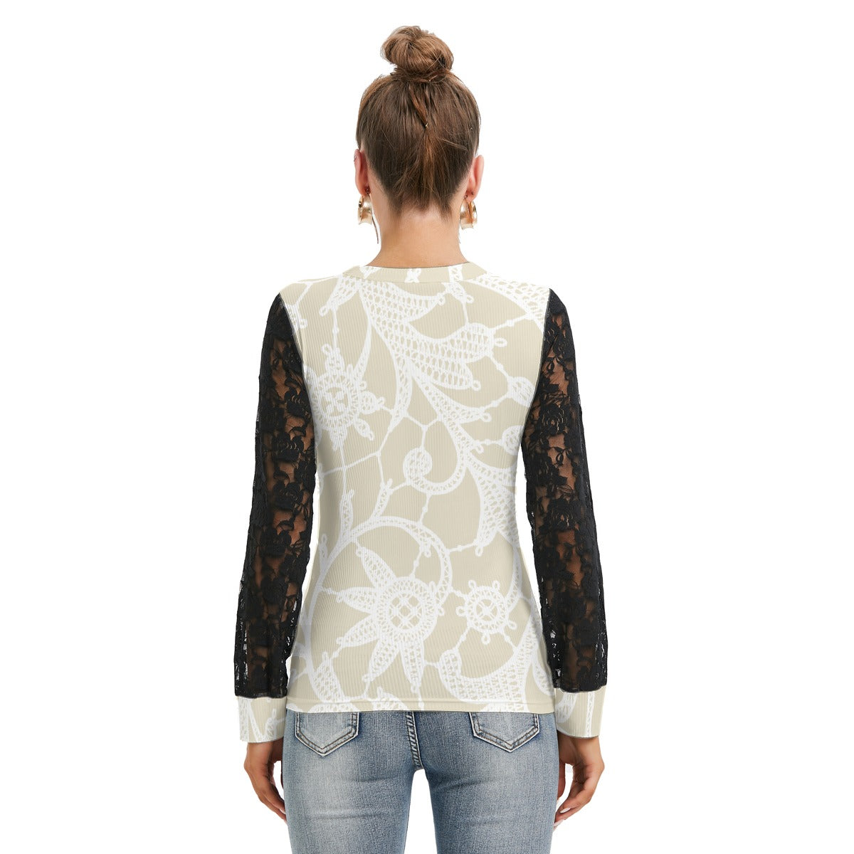All-Over Print Women's T-shirt And Sleeve With Black Lace