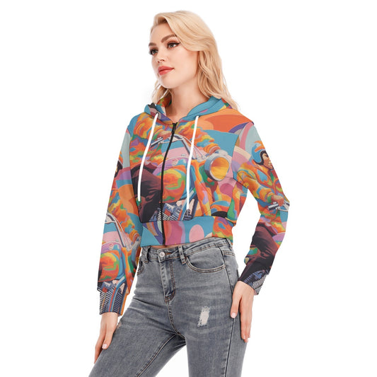 All-Over Print Women's Crop Top Hoodie With Zipper Closure