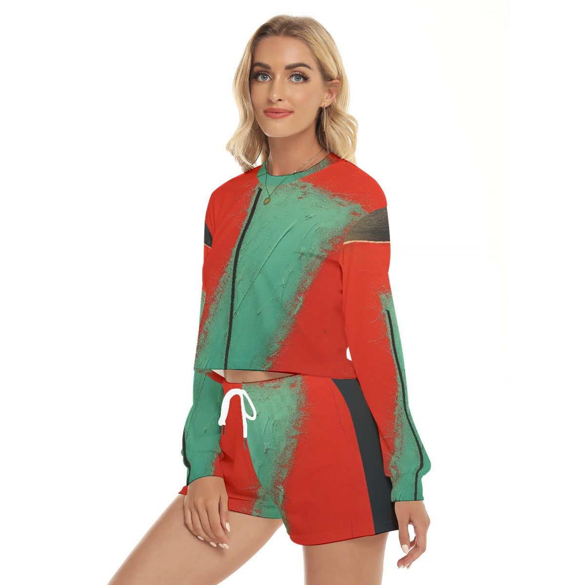 All-Over Print Women's Short Sweatshirt And Pants Suit