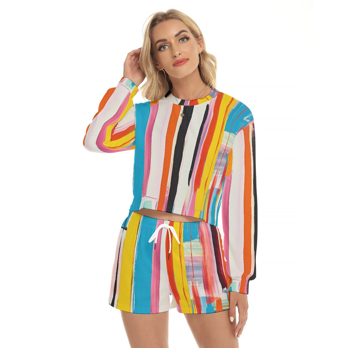 All-Over Print Women's Short Sweatshirt And Pants Suit