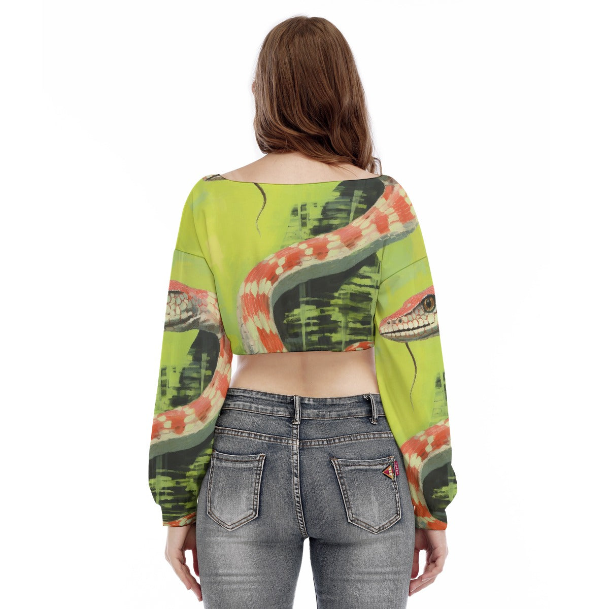 All-Over Print Women's V-neck Long Sleeve Cropped Sweatshirt