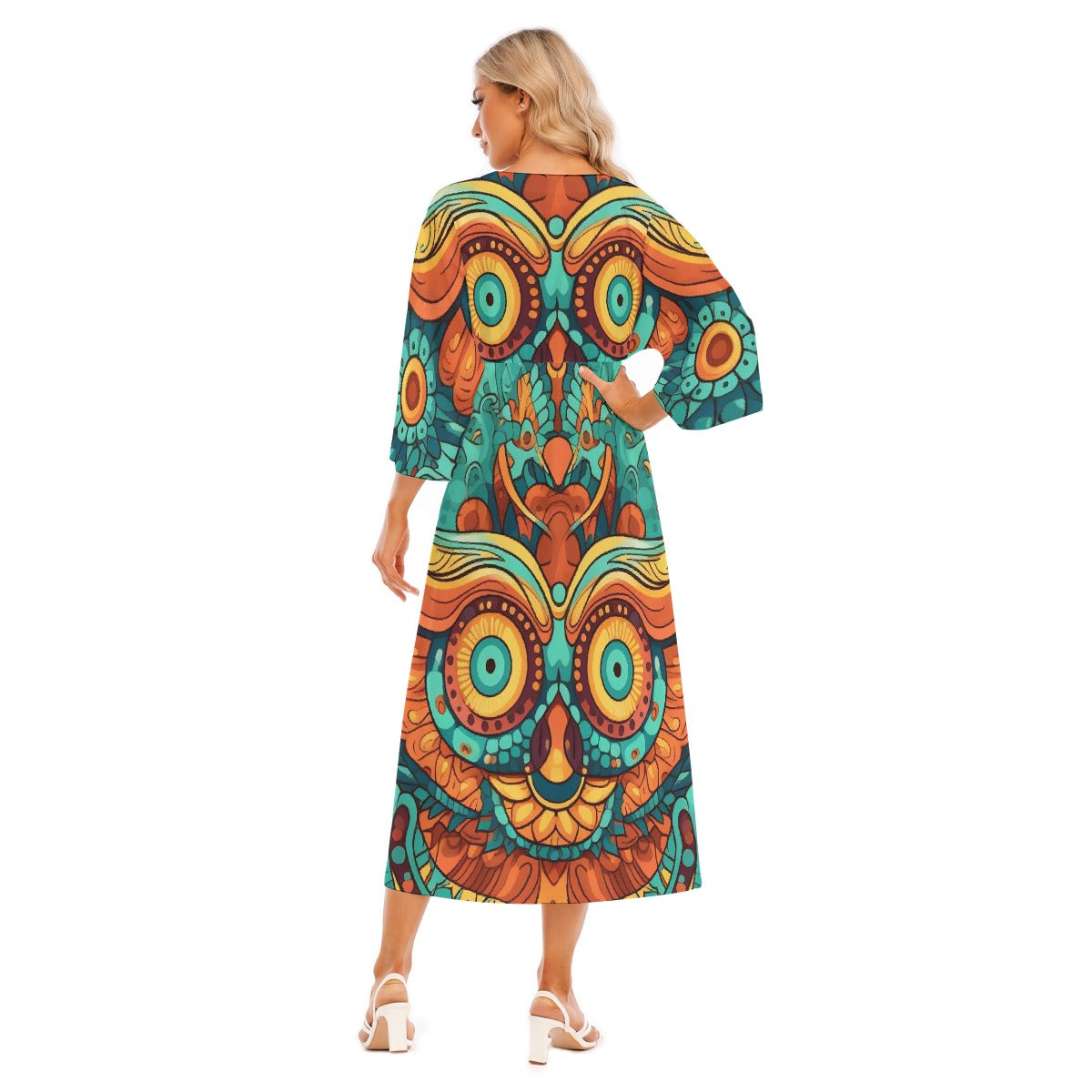 All-Over Print Women's Mid-Sleeve Long Dress