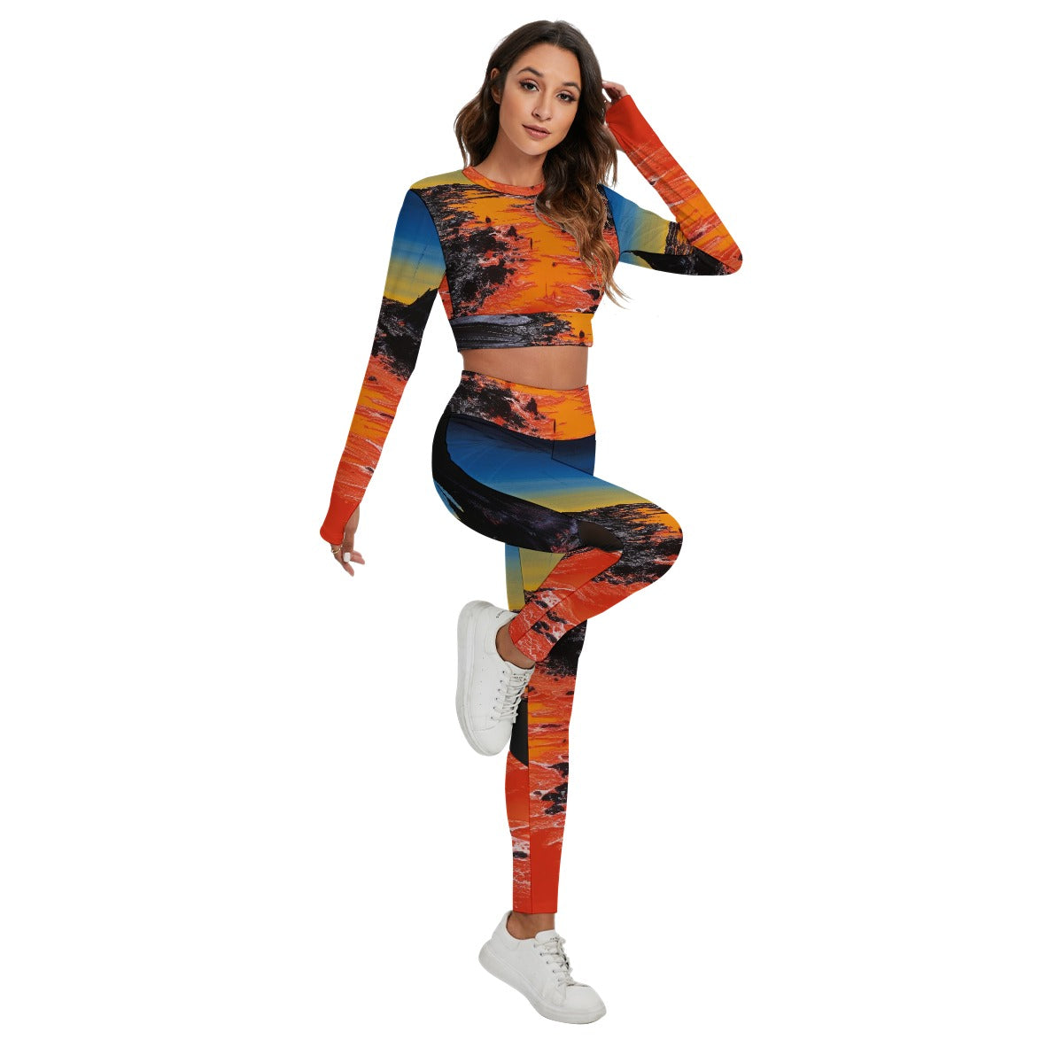 All-Over Print Women's Sport Set With Backless Top And Leggings
