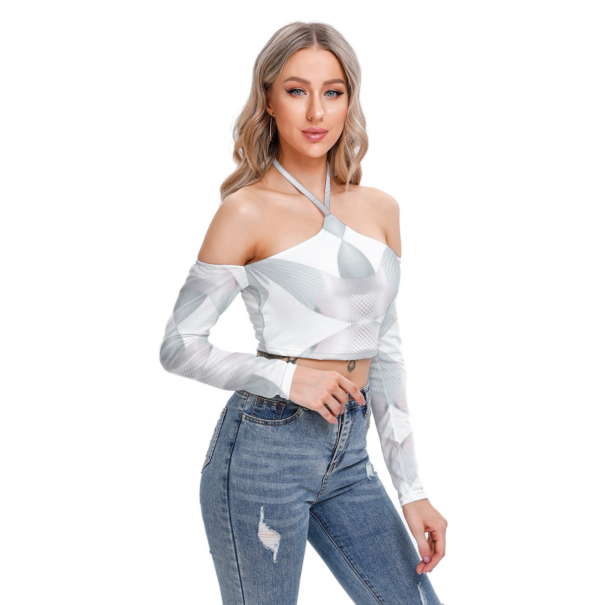 All-Over Print Women's Halter Lace-up Top