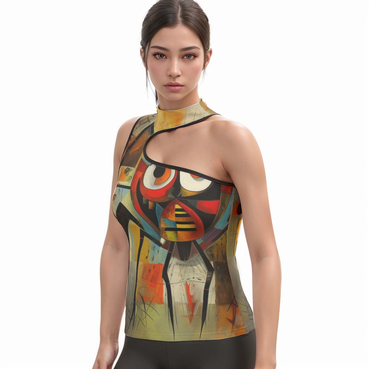 All-Over Print Women's Halter Sleeveless Asymmetrical Tank Top