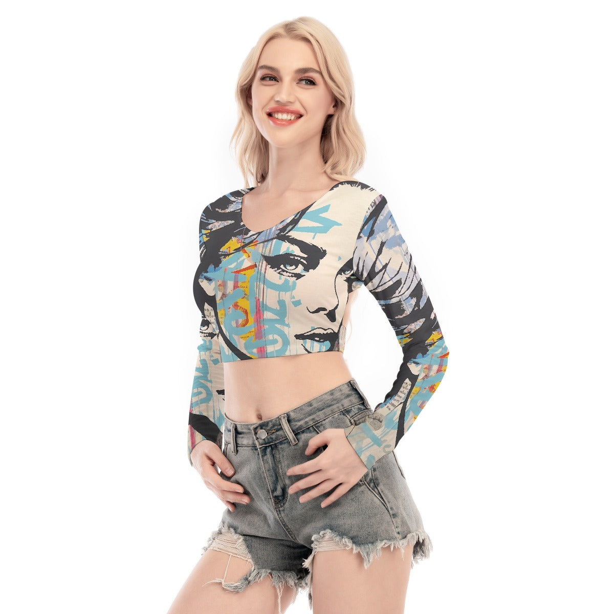 All-Over Print Women's Back Hollow T-shirt With Strap