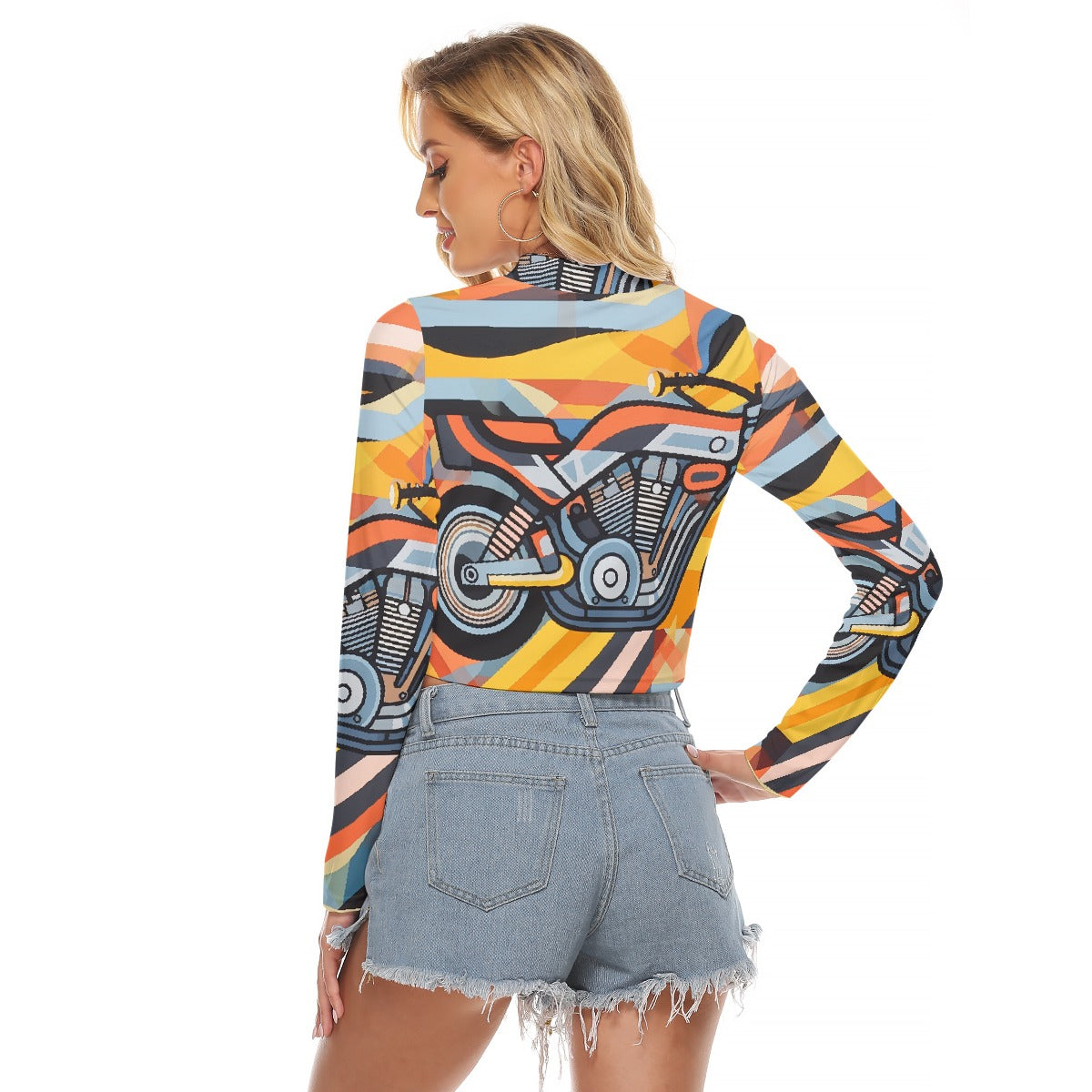 All-Over Print Women's Hollow Chest Keyhole Tight Crop Top