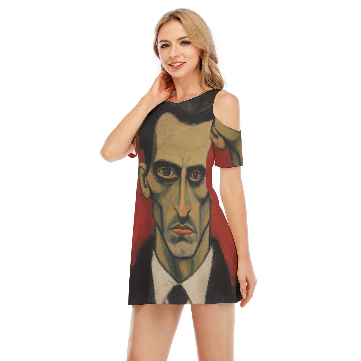 All-Over Print Women's Cold Shoulder Dress | 190GSM Cotton