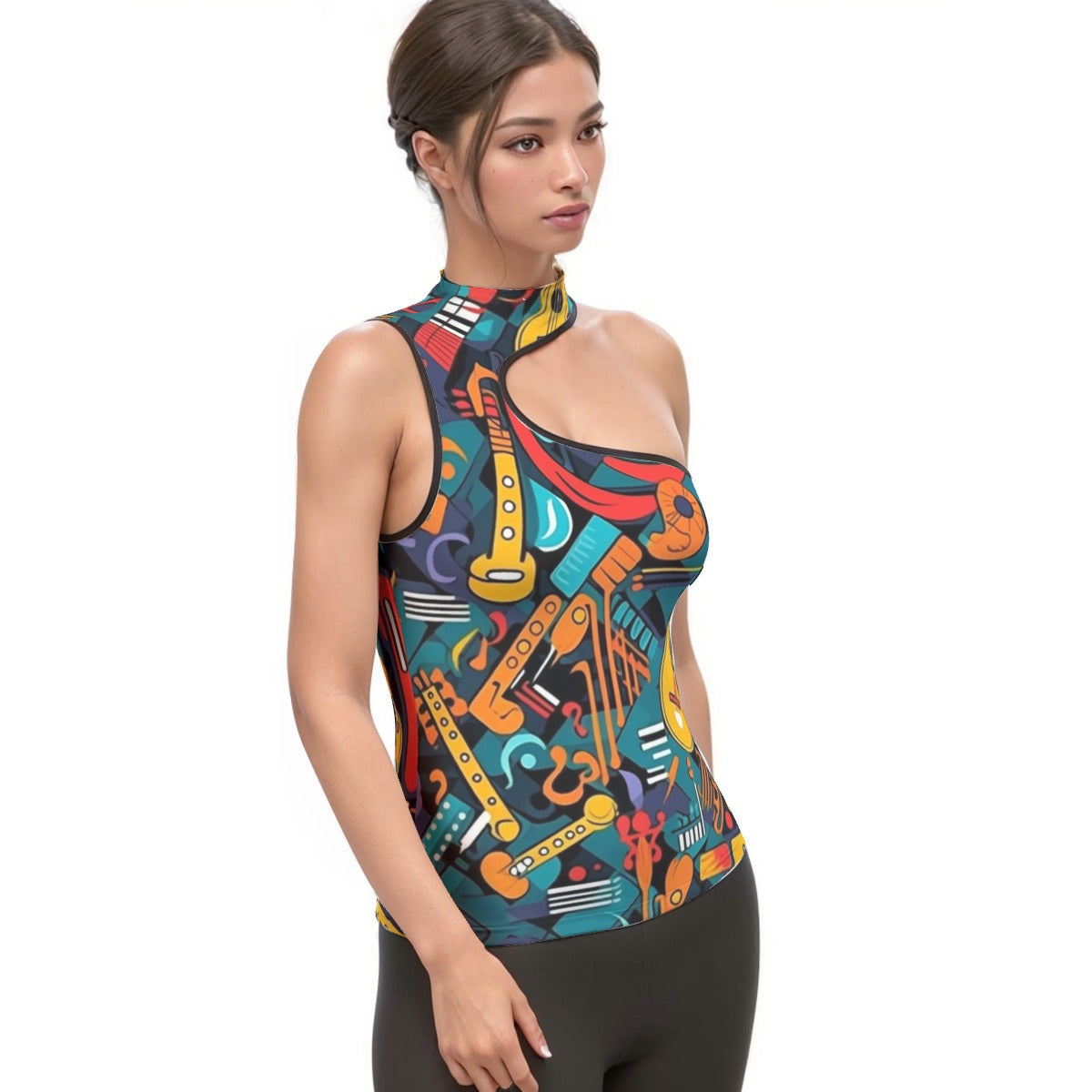 All-Over Print Women's Halter Sleeveless Asymmetrical Tank Top