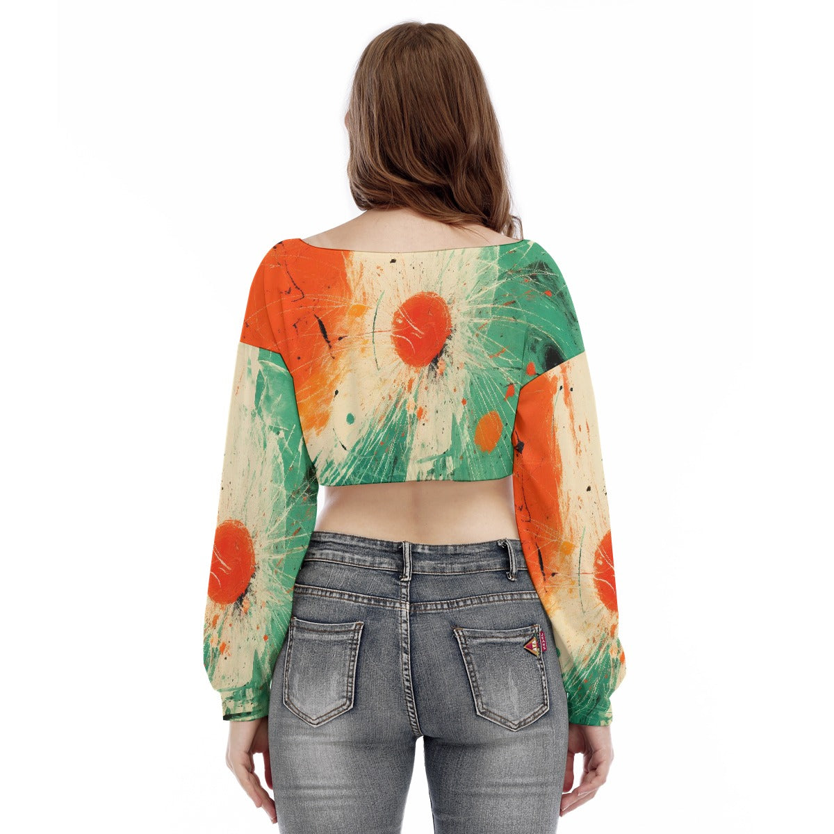 All-Over Print Women's V-neck Long Sleeve Cropped Sweatshirt
