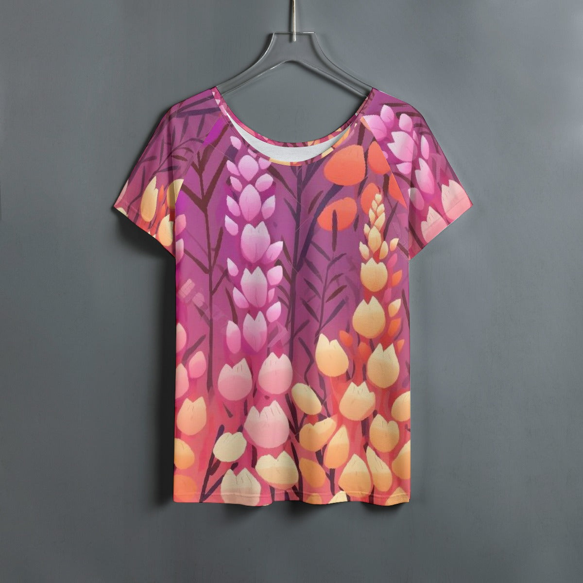 All-Over Print Women's Round Neck T-shirt With Raglan Sleeve