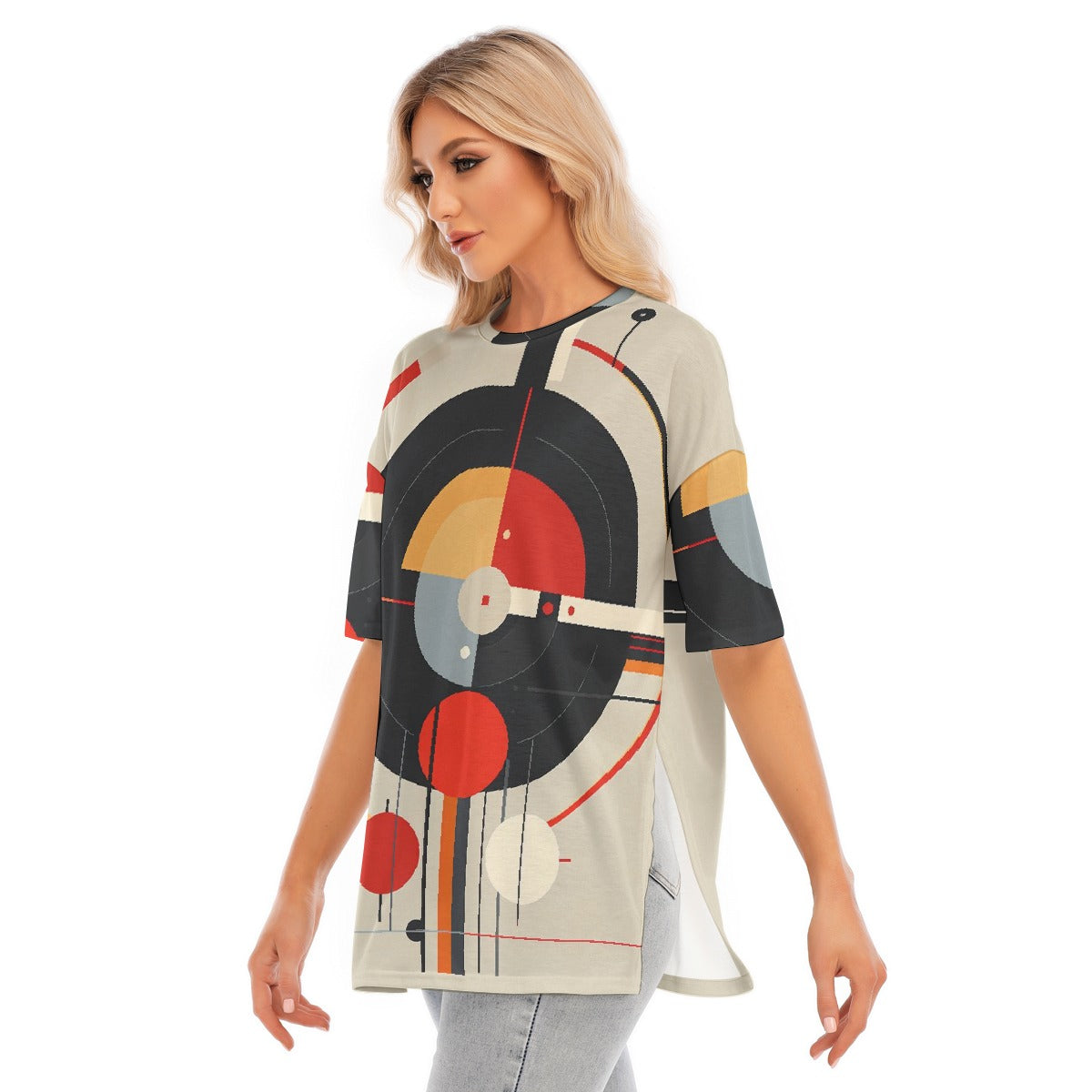 All-Over Print Women's Short Sleeves T-shirt With Hem Split