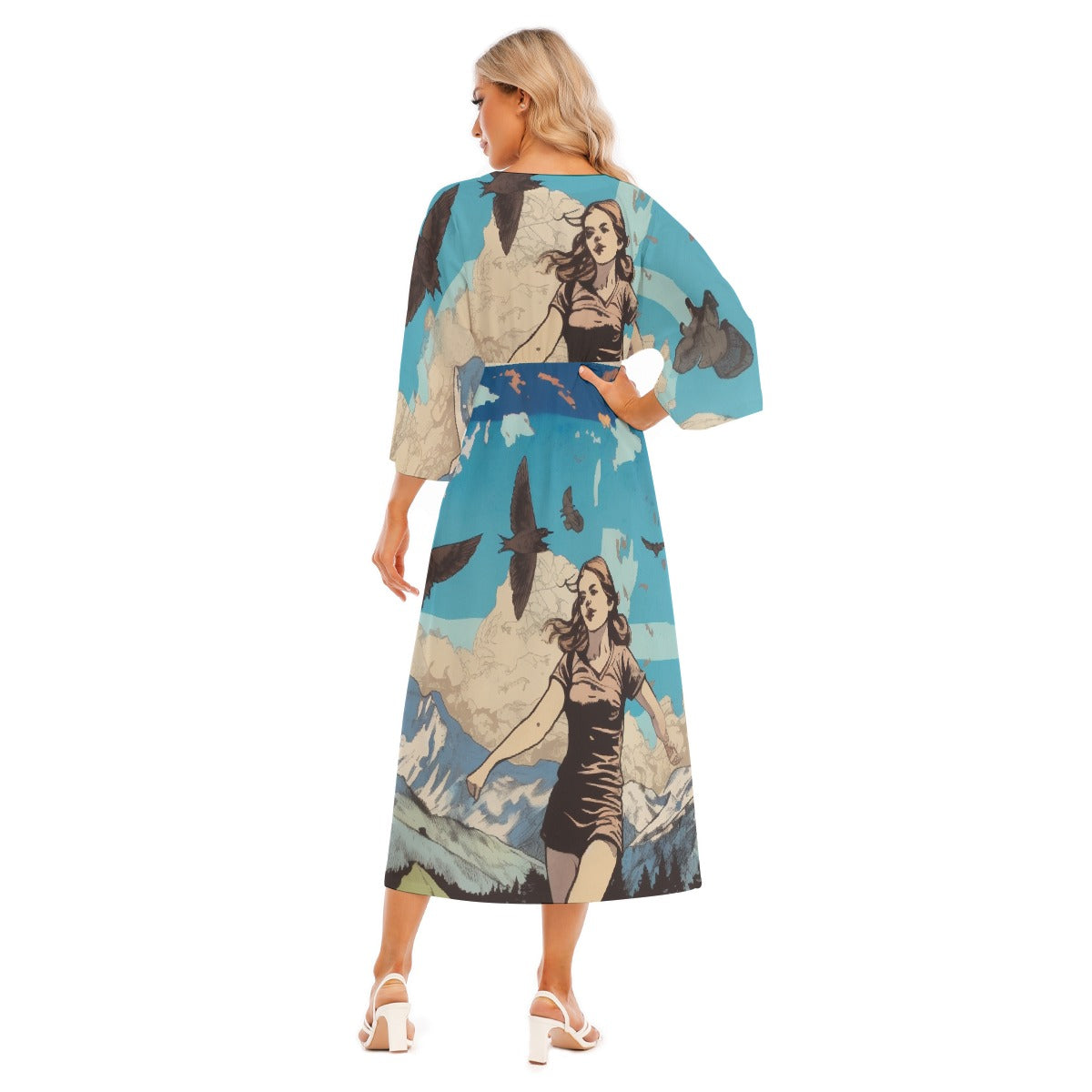 All-Over Print Women's Mid-Sleeve Long Dress