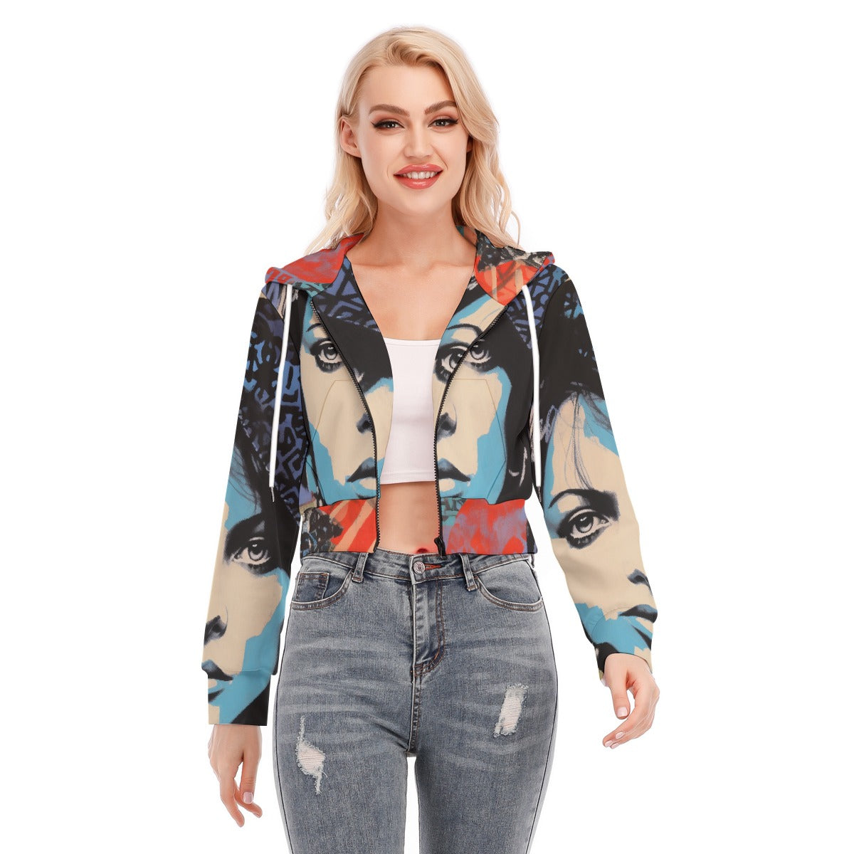 All-Over Print Women's Crop Top Hoodie With Zipper Closure