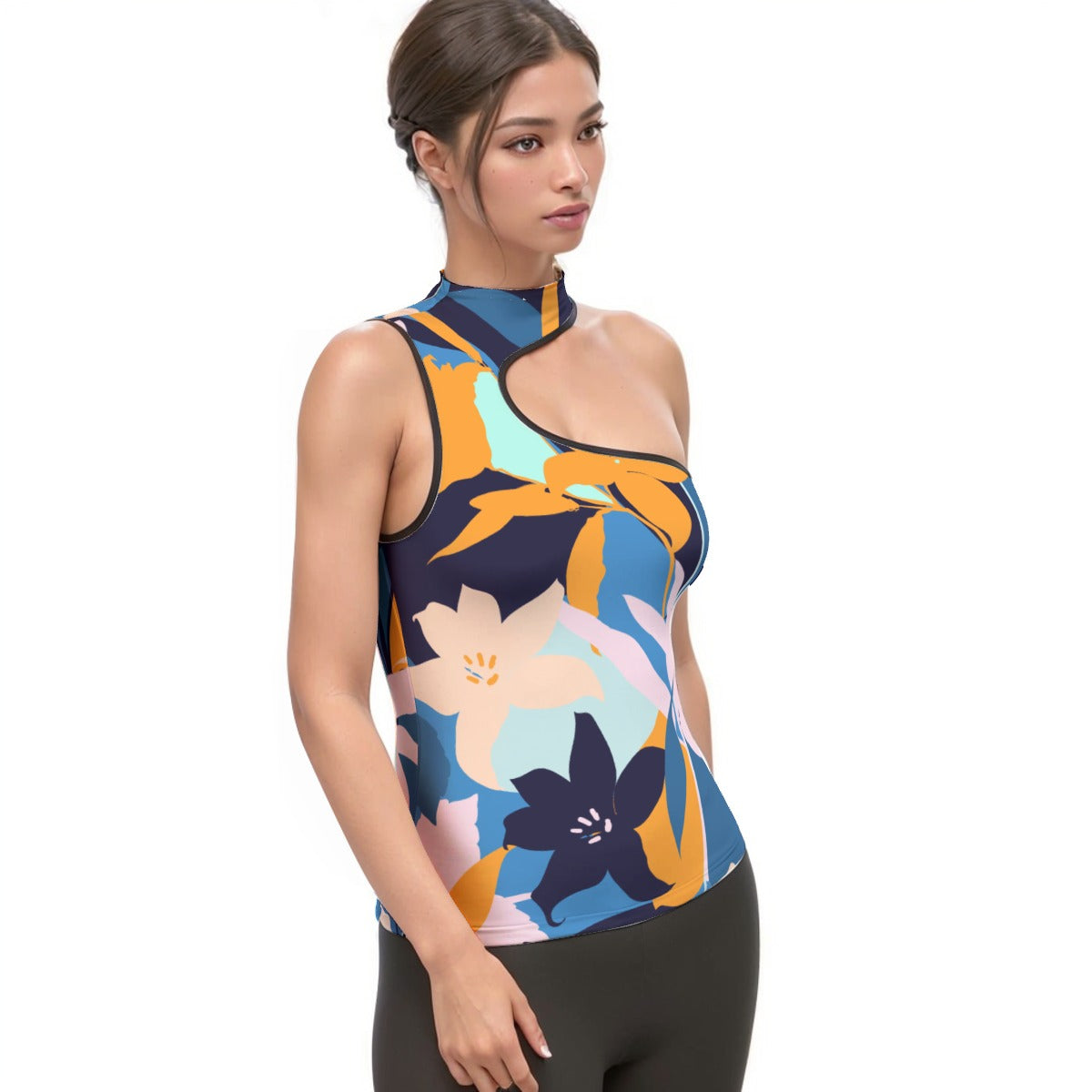 All-Over Print Women's Halter Sleeveless Asymmetrical Tank Top