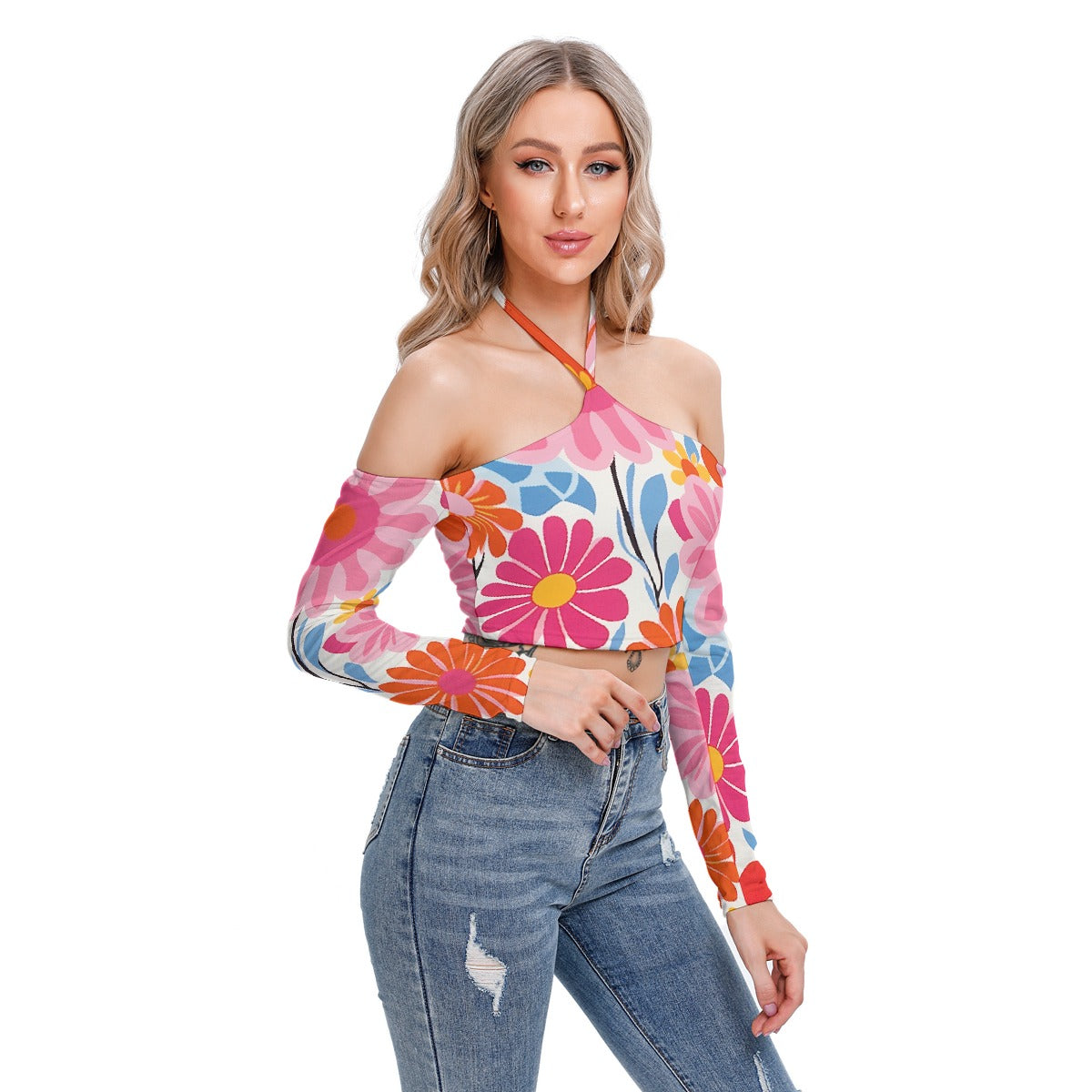 All-Over Print Women's Halter Lace-up Top