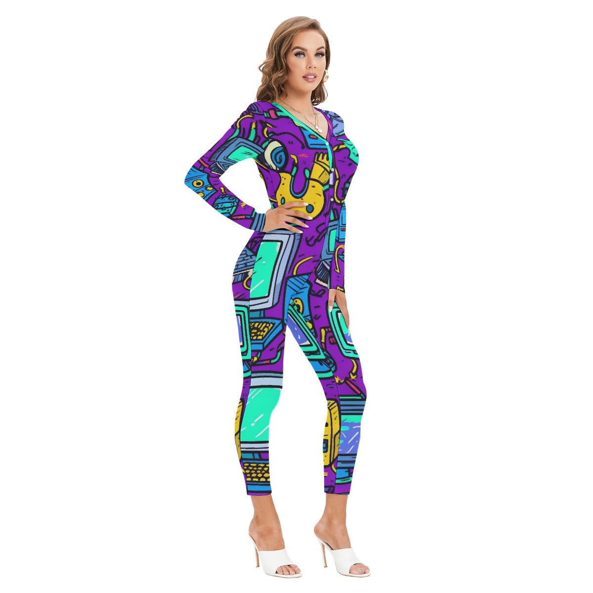All-Over Print Women's Plunging Neck Jumpsuit