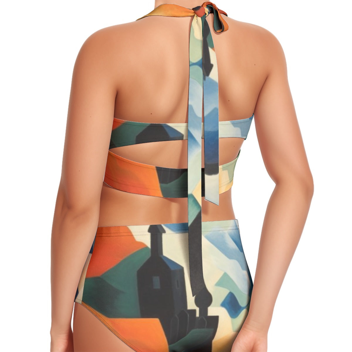 All-Over Print Women's Swimsuit Set With Halter