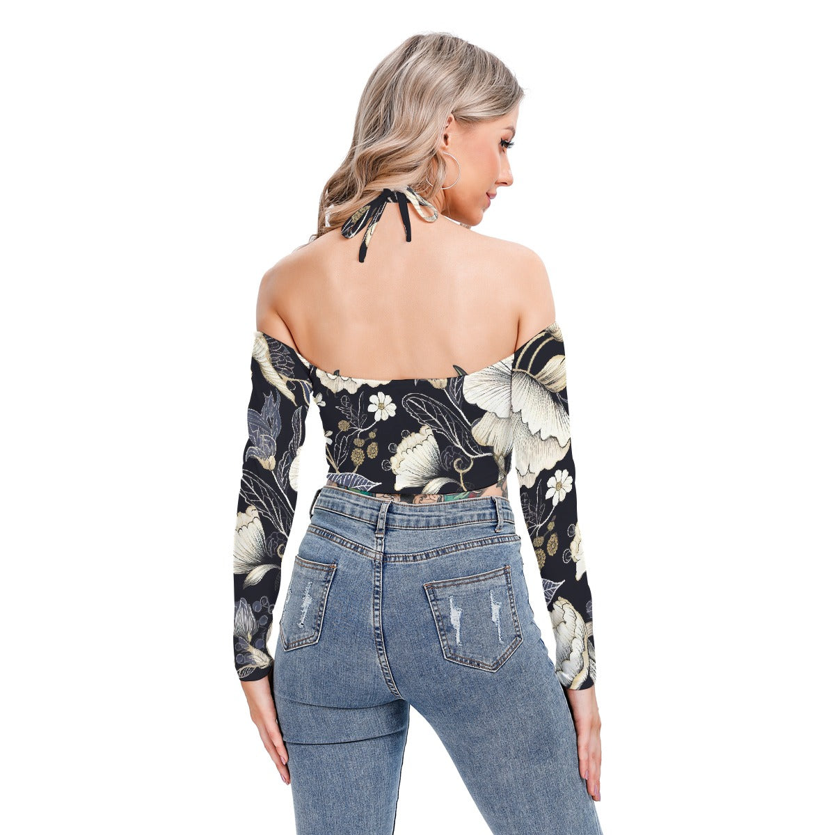 All-Over Print Women's Halter Lace-up Top