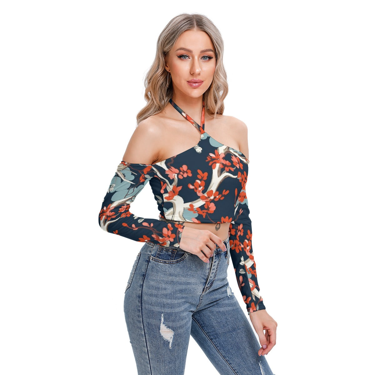 All-Over Print Women's Halter Lace-up Top