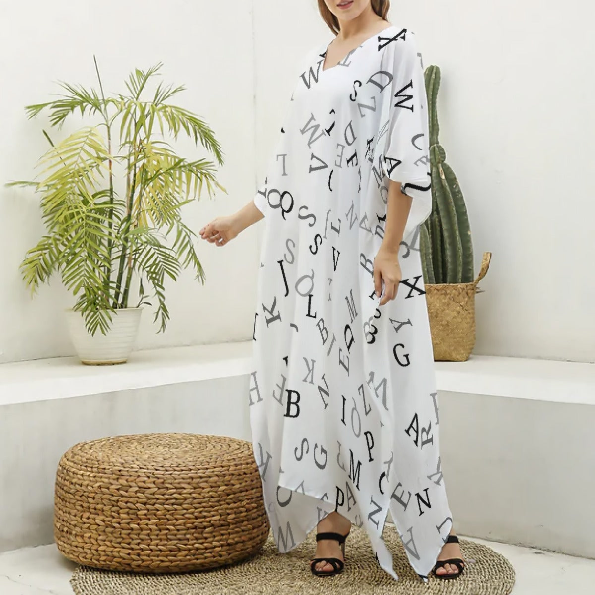 All-Over Print Women's Imitation Silk V-neck Kaftan Robe