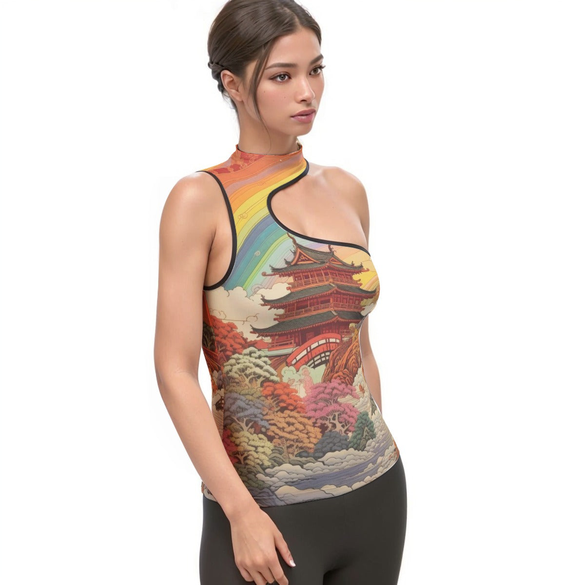 All-Over Print Women's Halter Sleeveless Asymmetrical Tank Top