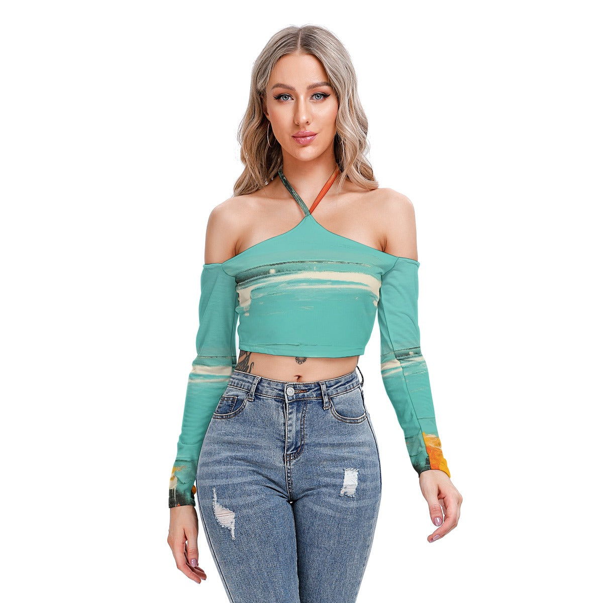All-Over Print Women's Halter Lace-up Top