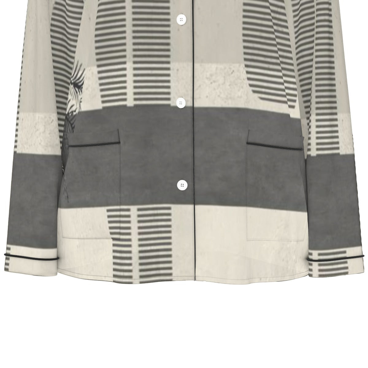 All-Over Print Women's Long Sleeve Pajama Set With Black Contrast Piping