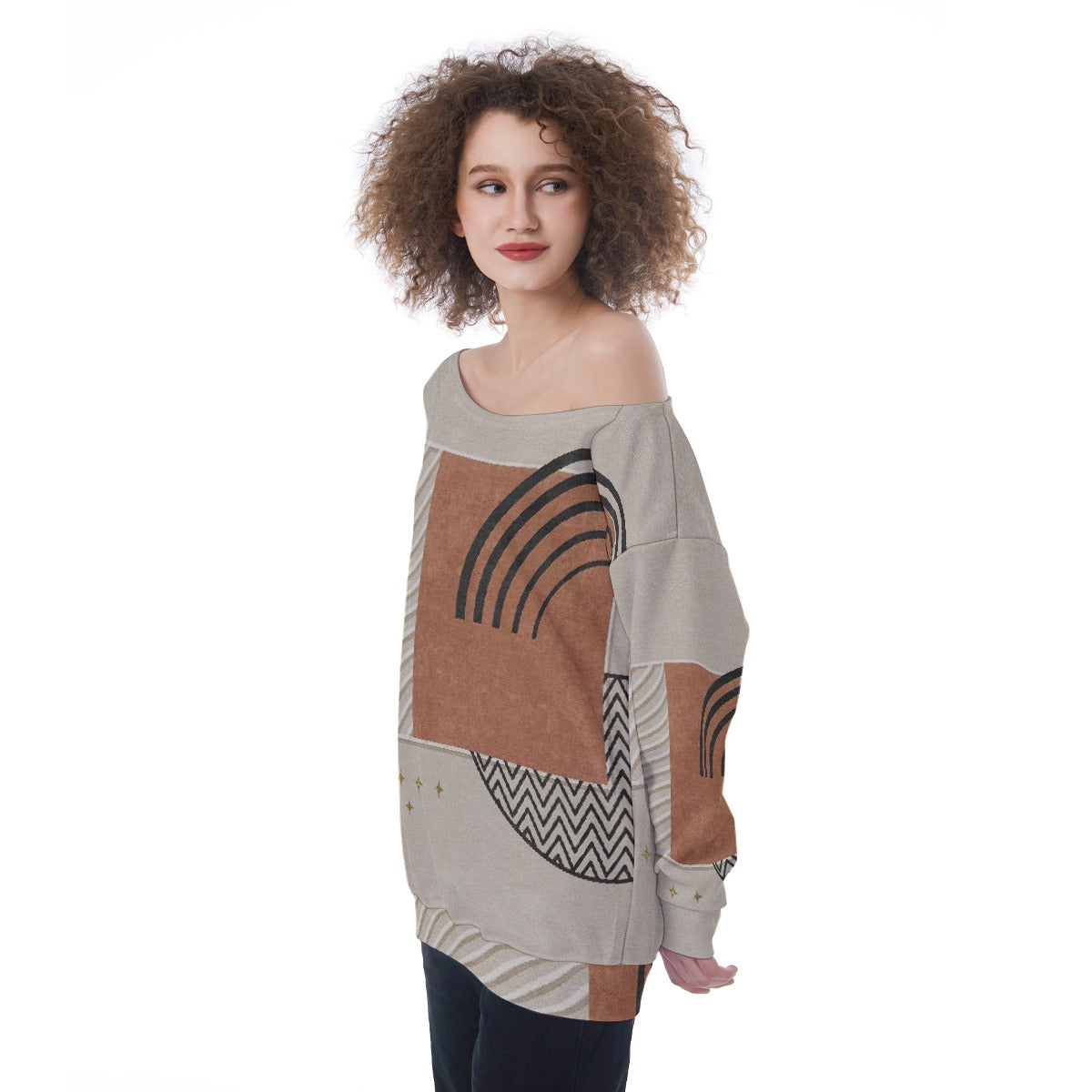 All-Over Print Oversized Women's Off-Shoulder Sweatshirt