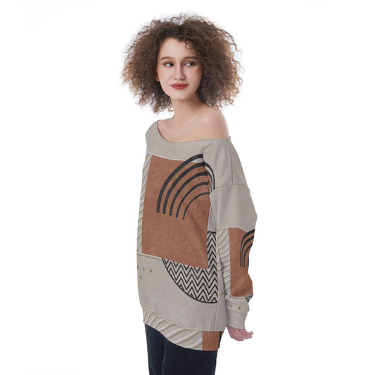 All-Over Print Oversized Women's Off-Shoulder Sweatshirt