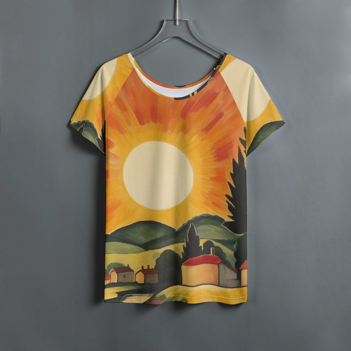 All-Over Print Women's Round Neck T-shirt With Raglan Sleeve