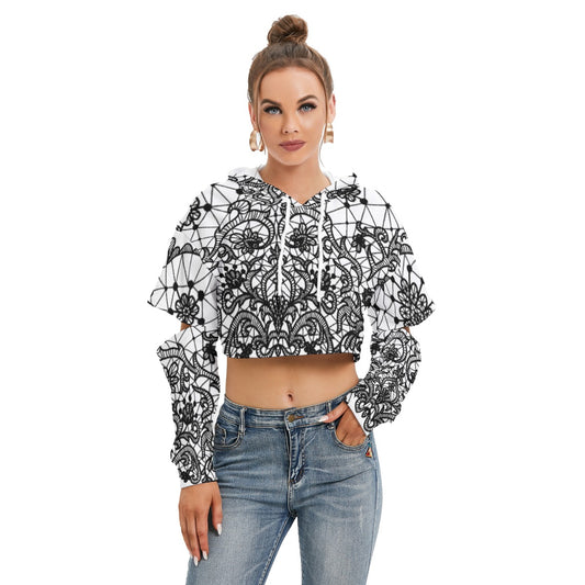 All-Over Print Women's Heavy Fleece Hoodie With Hollow Out Sleeve