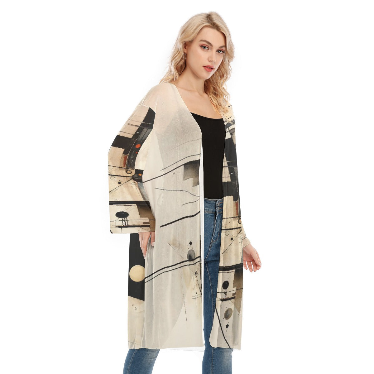 All- Over Print Women's Long Sleeve Mesh Cardigan