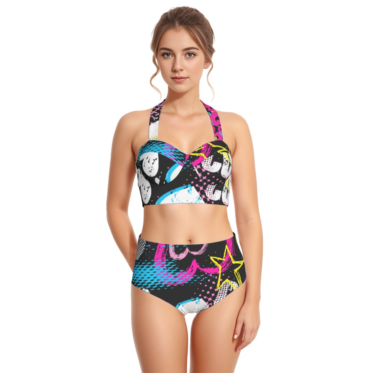 All-Over Print Women's Swimsuit Set With Halter