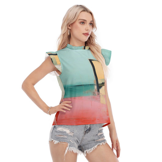 All-Over Print Women's Blouse With Ruffle Collar And Sleeve