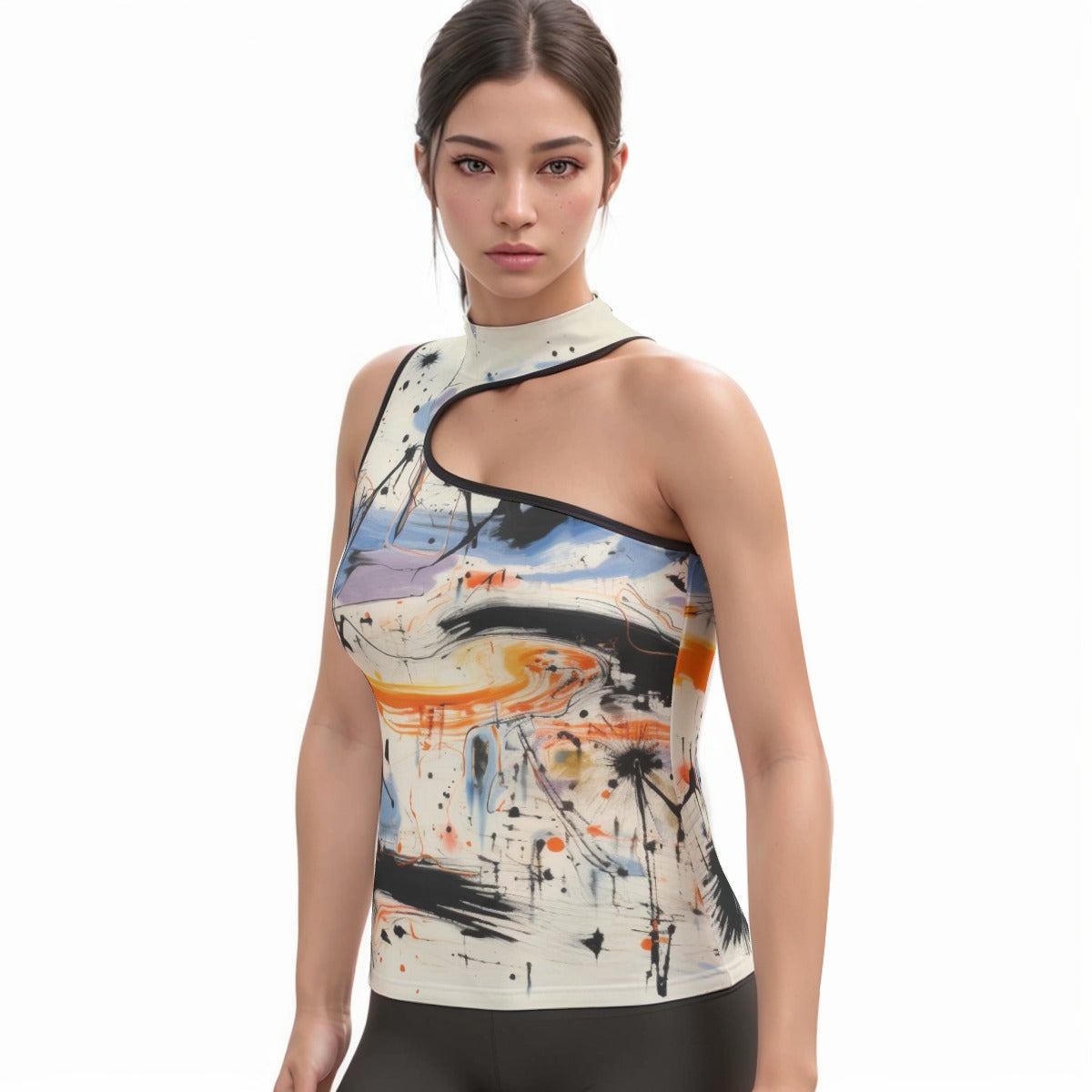 All-Over Print Women's Halter Sleeveless Asymmetrical Tank Top