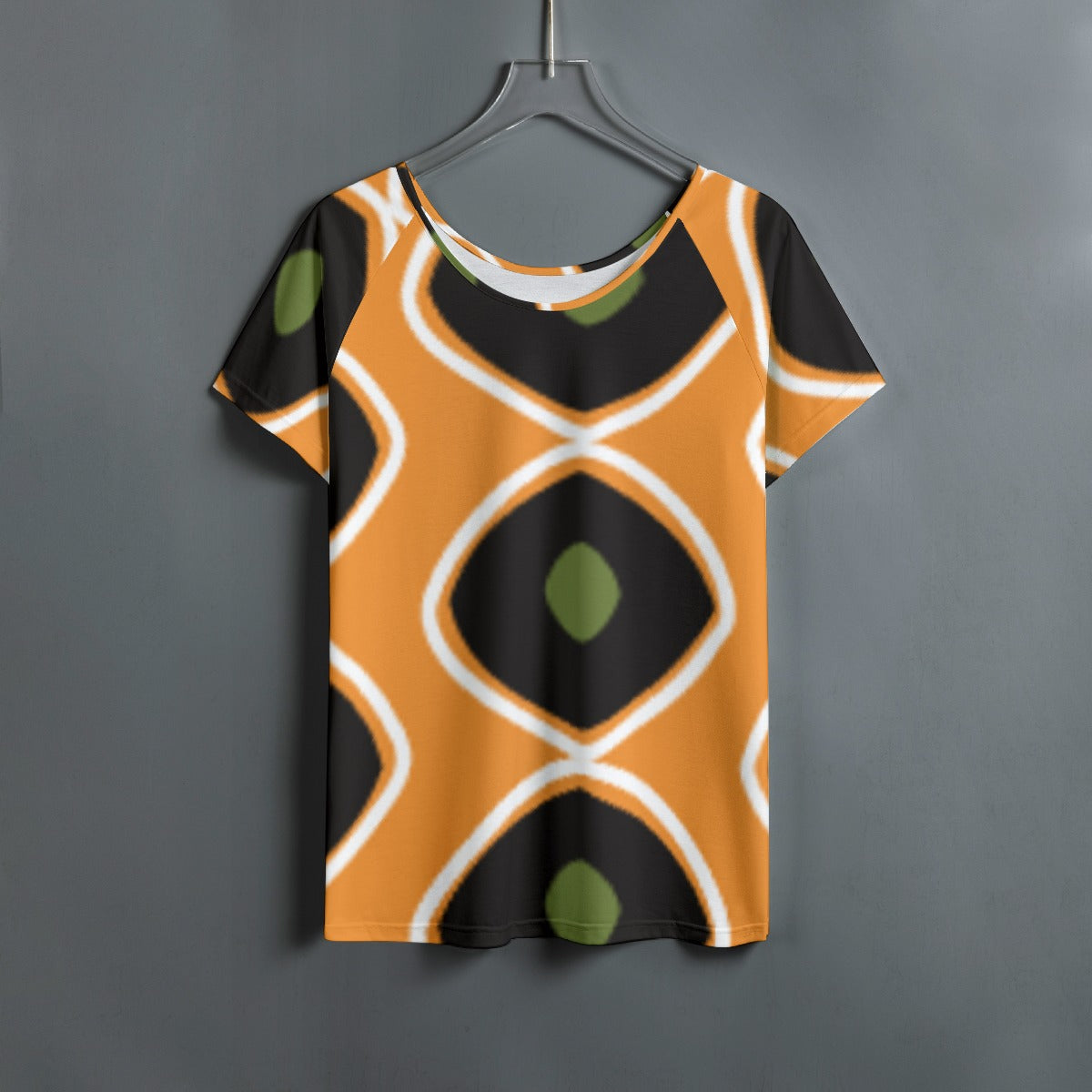 All-Over Print Women's Round Neck T-shirt With Raglan Sleeve