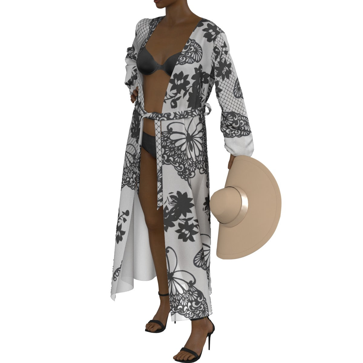 All-Over Print Women's Lace-up Chiffon Robe