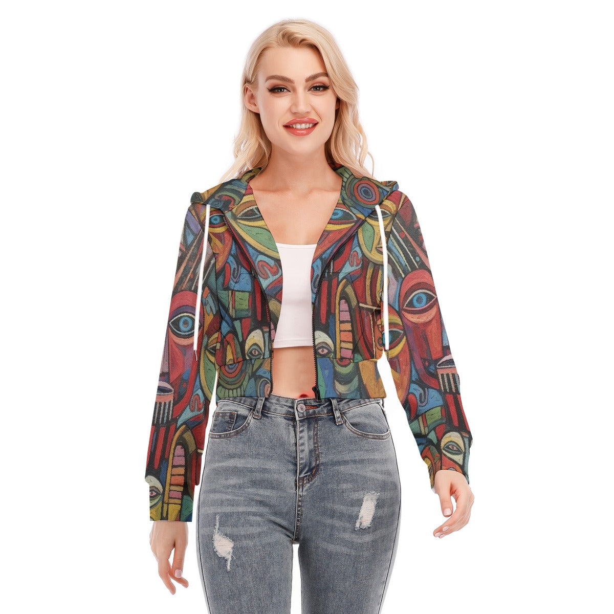 All-Over Print Women's Crop Top Hoodie With Zipper Closure