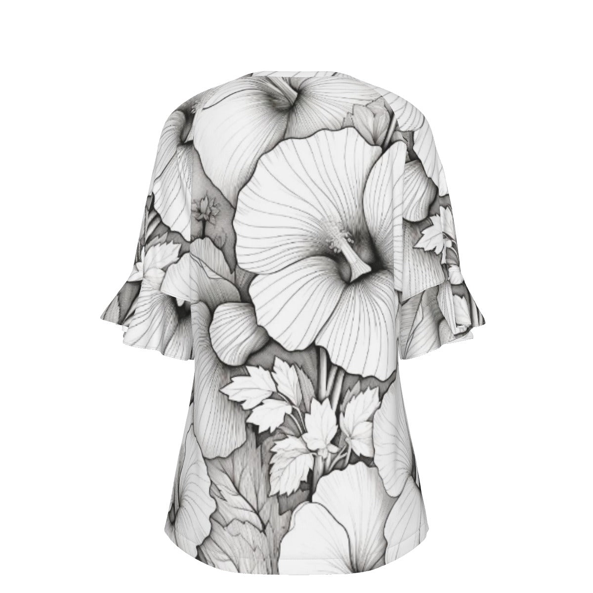 All-Over Print V-neck Women's T-shirt With Bell Sleeve