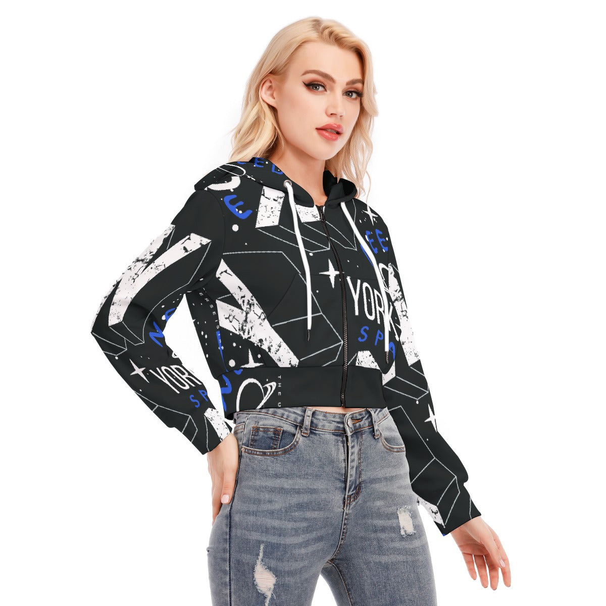 All-Over Print Women's Crop Top Hoodie With Zipper Closure